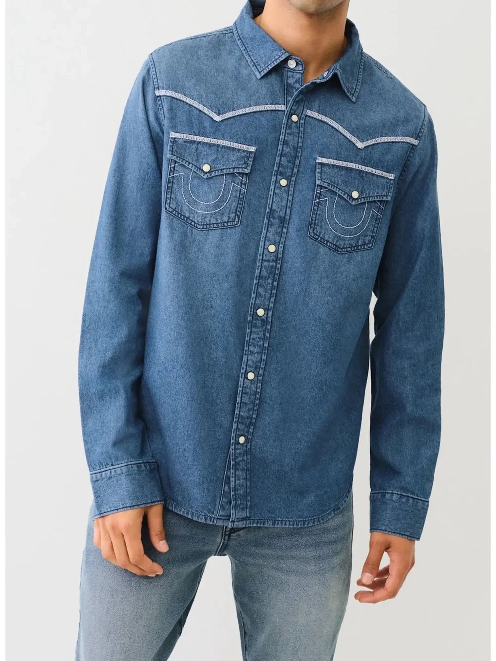 True Religion Blue Denim Western Snap-Front Shirt